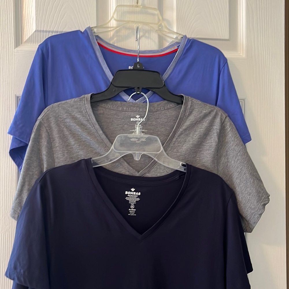 BOMBAS 100% Pima cotton short sleeve T-shirts three of them gently worn.  V-neck